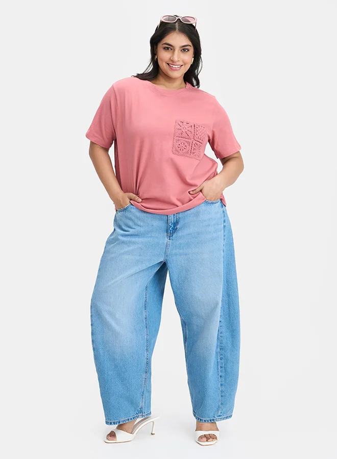 فيرجيو تي شيرت قطن فيرجيو بجيوب كروشيه