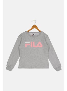 FILA Kids Girl Sportswear Fit Long Sleeves Outdoors Sweatshirts, Grey  - Image 1