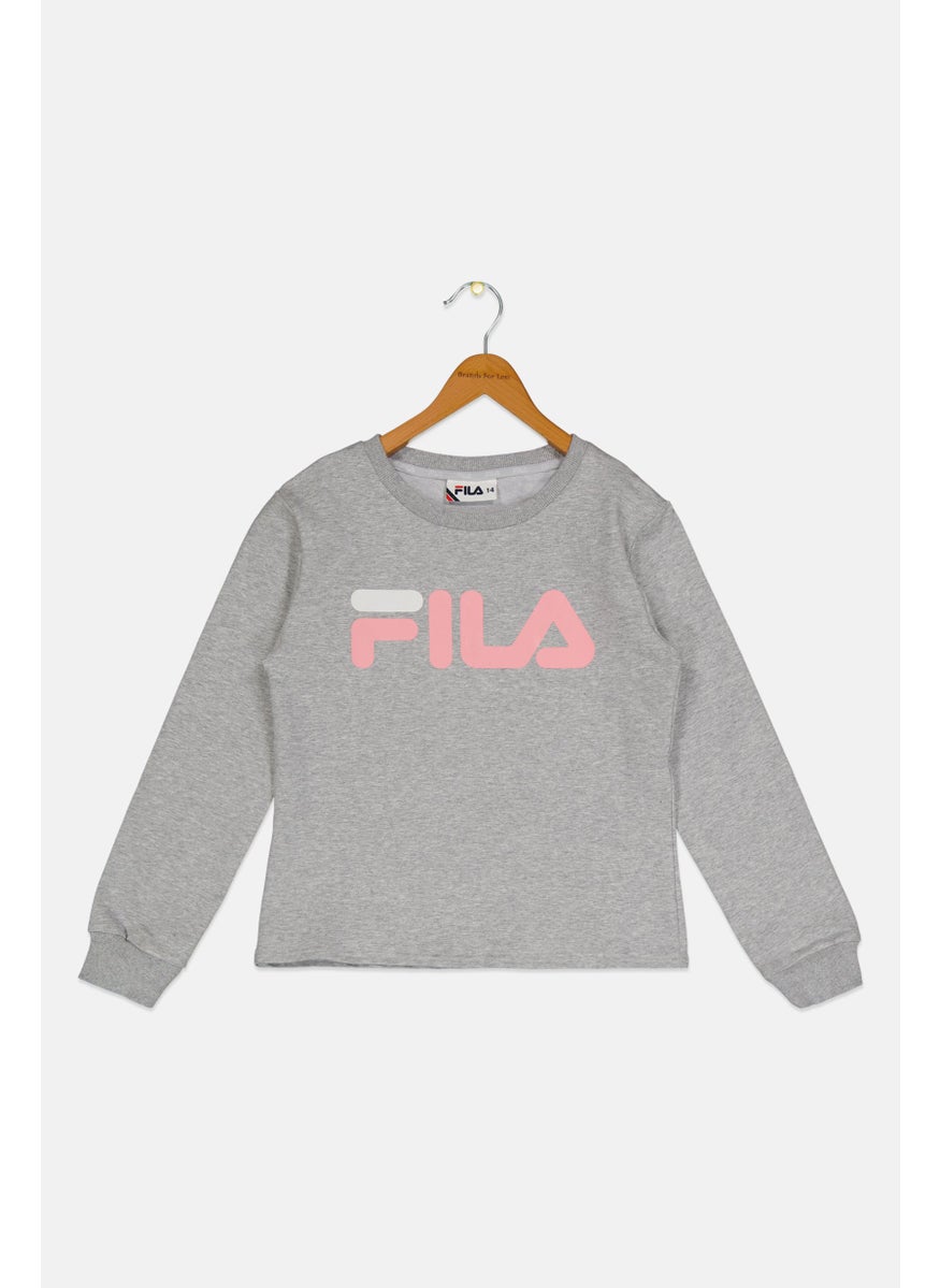 FILA Kids Girl Sportswear Fit Long Sleeves Outdoors Sweatshirts, Grey  - Image 1