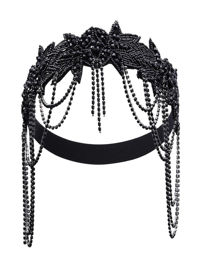 VENOFEN 1920s Black Flapper Headpiece Great Gatsby Headband Roaring 20s Headpiece Vintage 20s Flapper Accessories for Women and Girls - Image 1