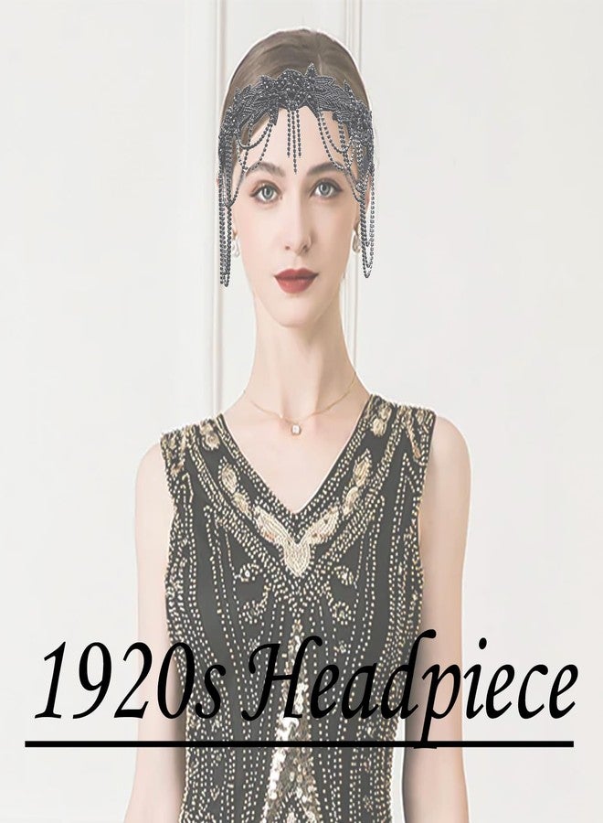 VENOFEN 1920s Black Flapper Headpiece Great Gatsby Headband Roaring 20s Headpiece Vintage 20s Flapper Accessories for Women and Girls - Image 2