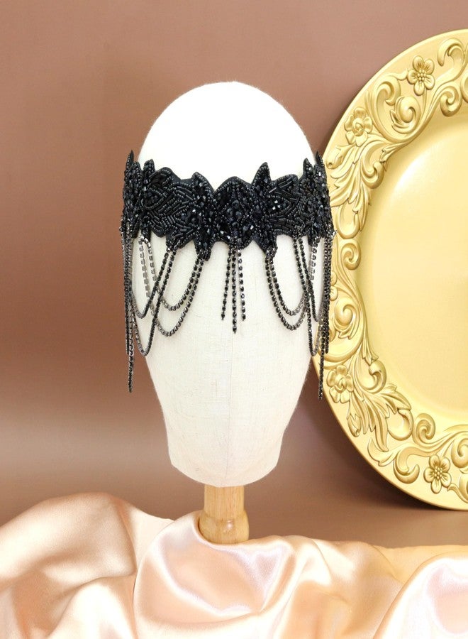 VENOFEN 1920s Black Flapper Headpiece Great Gatsby Headband Roaring 20s Headpiece Vintage 20s Flapper Accessories for Women and Girls - Image 4