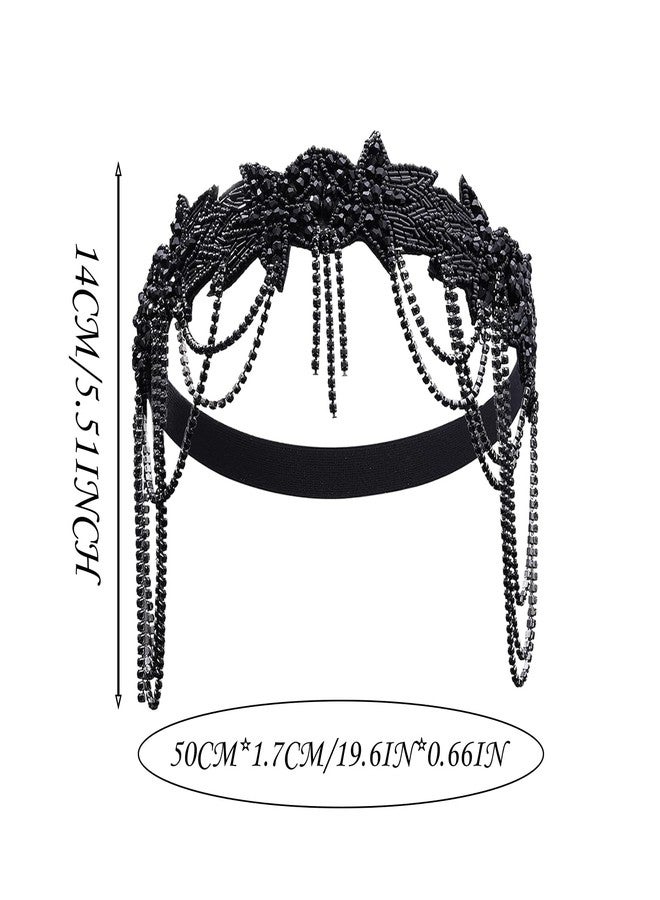 VENOFEN 1920s Black Flapper Headpiece Great Gatsby Headband Roaring 20s Headpiece Vintage 20s Flapper Accessories for Women and Girls - Image 3