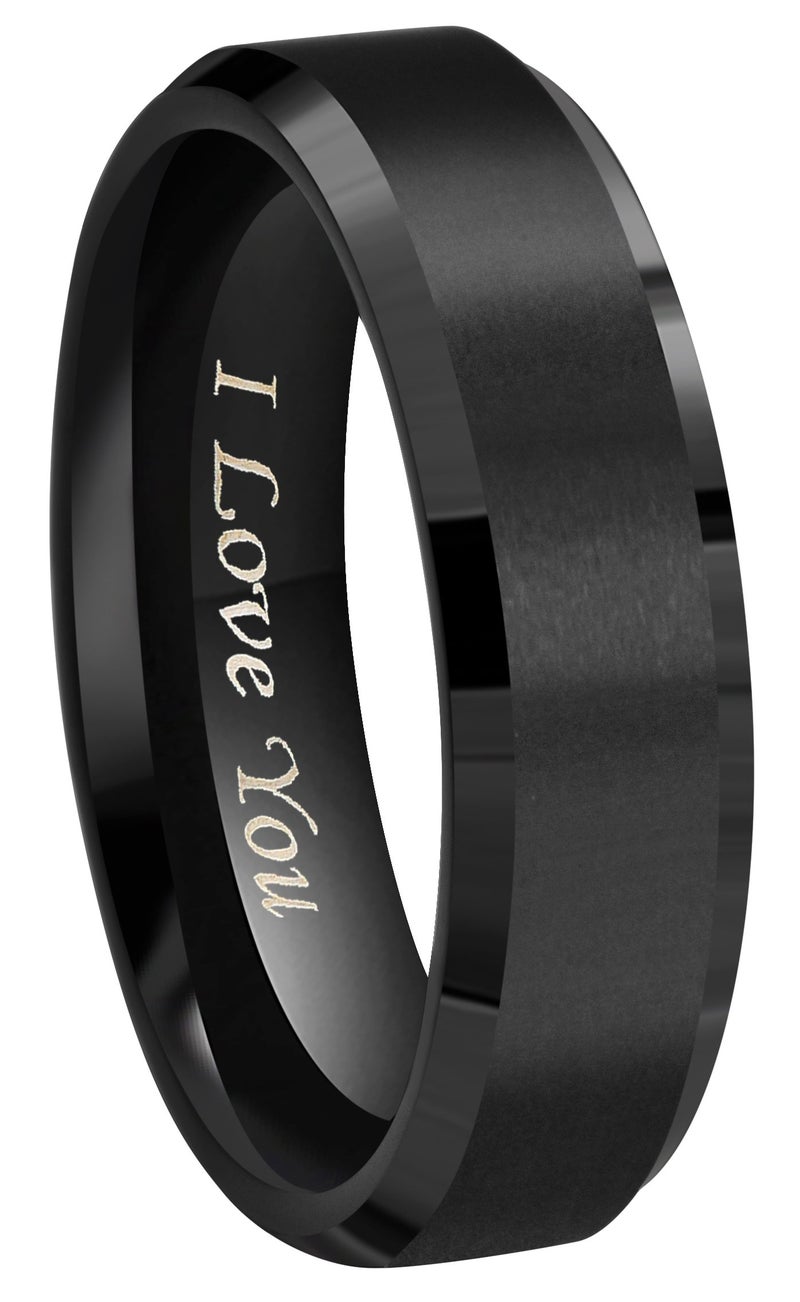 Crownal 8mm 6mm 4mm Black Tungsten Wedding Couple Bands Rings Men Women Matte Brushed Finish Center Engraved "I Love You" Size 4 To 17 (6mm,10) - Image 5