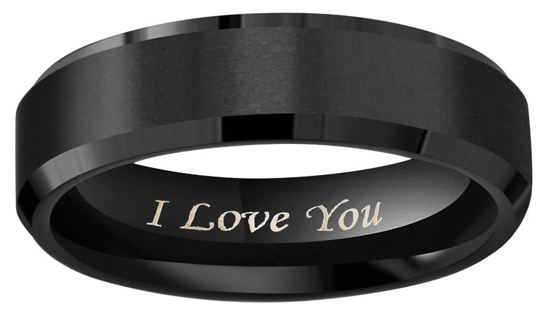 Crownal 8mm 6mm 4mm Black Tungsten Wedding Couple Bands Rings Men Women Matte Brushed Finish Center Engraved "I Love You" Size 4 To 17 (6mm,10) - Image 2