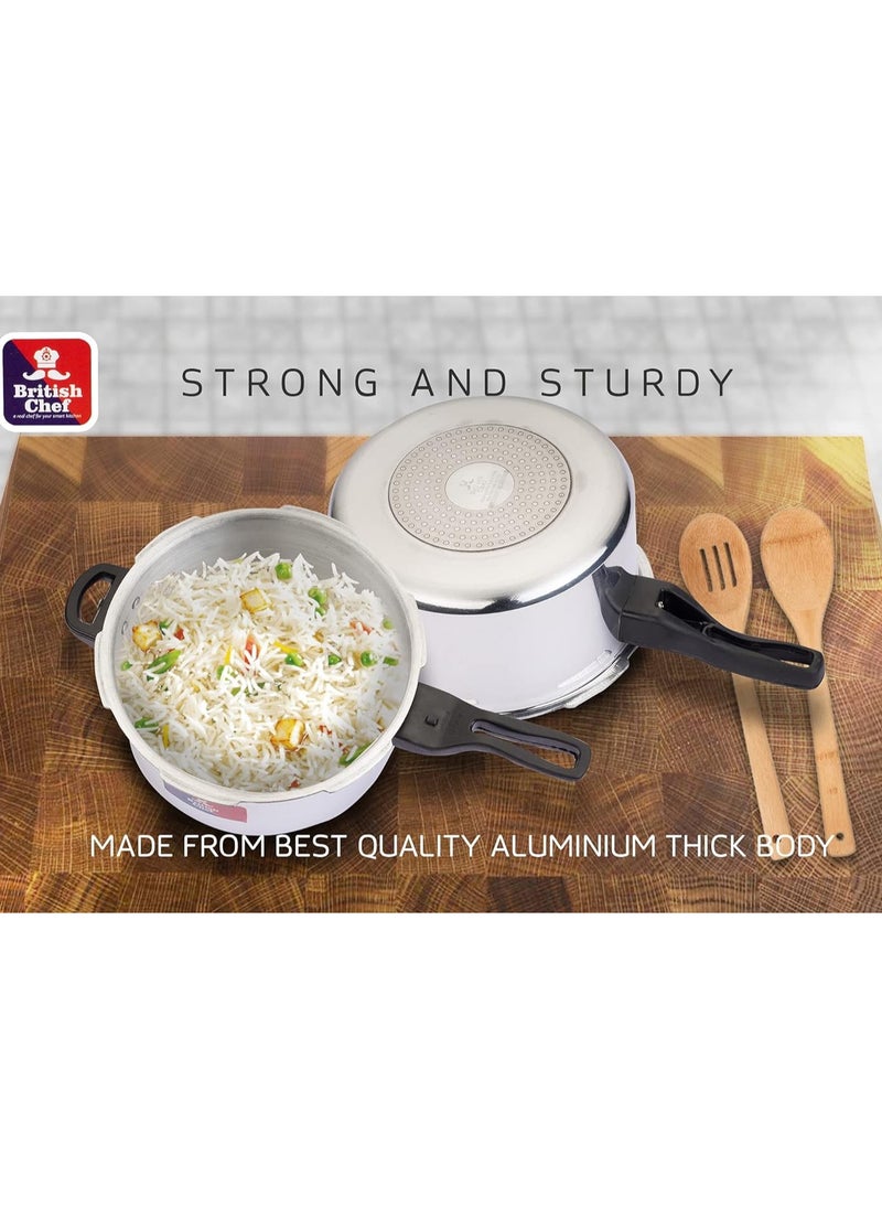 British Chef 5Liters Aluminum Pressure Cooker with Heat-Resistant Handles, Durable High Quality Aluminum Body with Secure Lid and Valve Silver  - Image 3