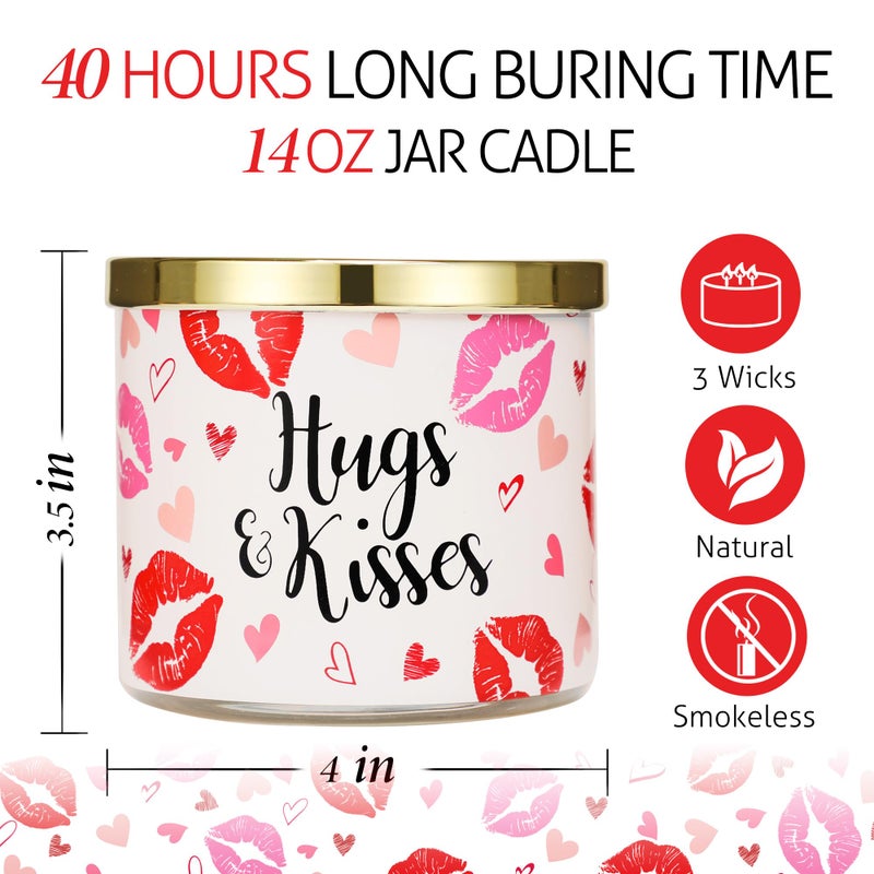 KORMMCO Valentineâ€™s Day Candle,Hug Kisses Candle,Rose Scented Candle, Valentines Gifts for Girlfriend Wife Couples,Large 3 Wicks, 14 oz - Image 3