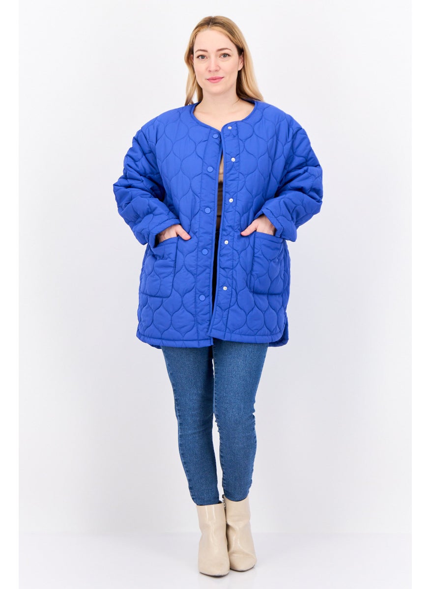 Threadbare Women Petite Quilted Puffer Jacket, Royal Blue  - Image 4