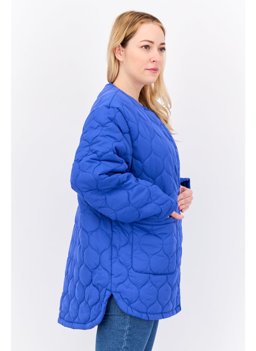 Threadbare Women Petite Quilted Puffer Jacket, Royal Blue  - Image 3