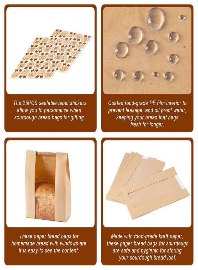 Hoewina Paper Bread Bags 25PCS, Sourdough Bread Bags for Homemade Bread, Large Bakery Bags with Window Includes 25PCS Label Seal Stickers for Homemade Bread Storage(13.7x8.3x3.5 inch) - Image 5