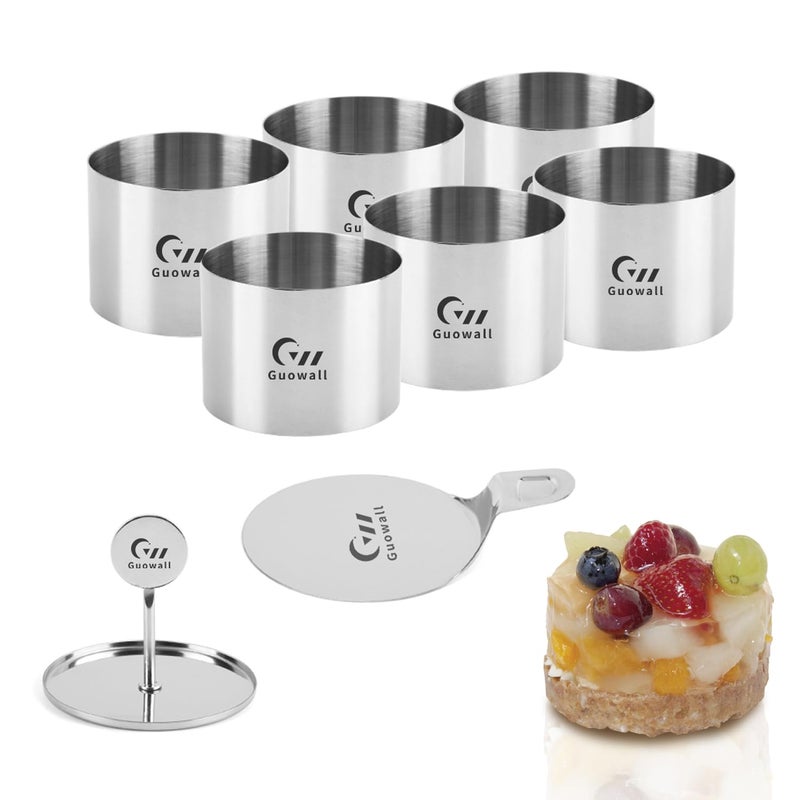 Guowall Cake Rings Set 3 Inch Mousse Rings Stainless Steel Seamless Dessert Moulds with Food Press and Spatula Round Mould for Crumpets Mousse Pastry Desserts