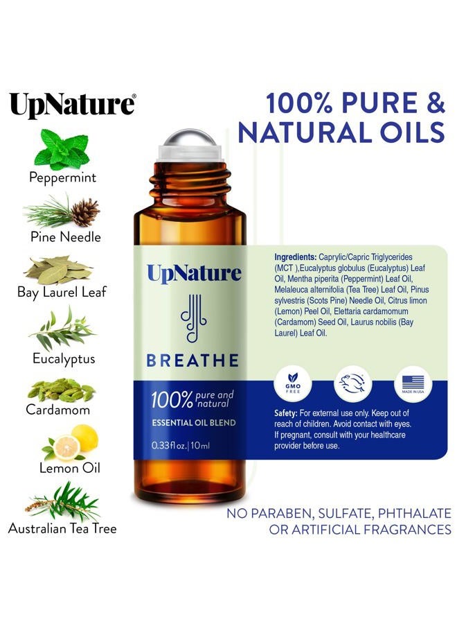 upnature Breathe Essential Oil Roll On Blend – Natural Breathing Support - Premium Quality Essential Oils for Skin - Pure Blend of Peppermint, Tea Tree & Eucalyptus Oil  - Image 3