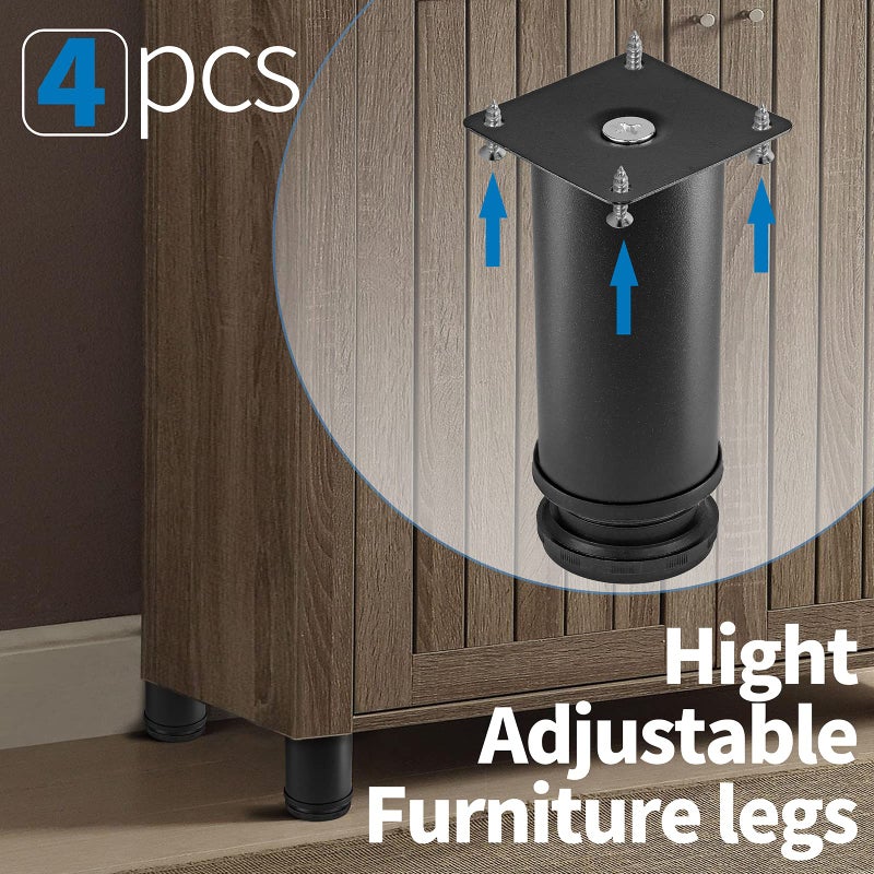 Masendelk 5 Inch Metal Furniture Legs Stainless Steel Adjustable Legs Black Metal Legs Round Cabinet Legs For Coffee Table Cabinet Desk Sofa Shelves  Pack Of 4 - Image 5