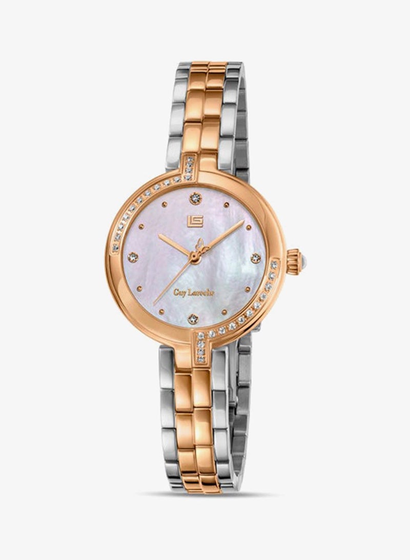 Guy Laroche Angela White Dial Stainless Steel Bracelet Analog Watch for Women, 27mm - Image 1