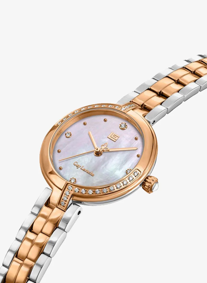 غاي لاروش Angela White Dial Stainless Steel Bracelet Analog Watch for Women, 27mm