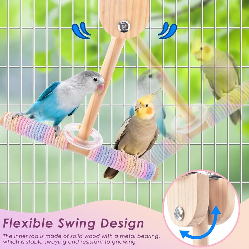Bissap Bird Stand Perch Toy, Parakeet Wooden Exercise Shake Standing Pole Training Perches for Small Medium Budgies Cockatiel Conure Quaker Lovebird Hanging Bird Cage Accessories - Image 2