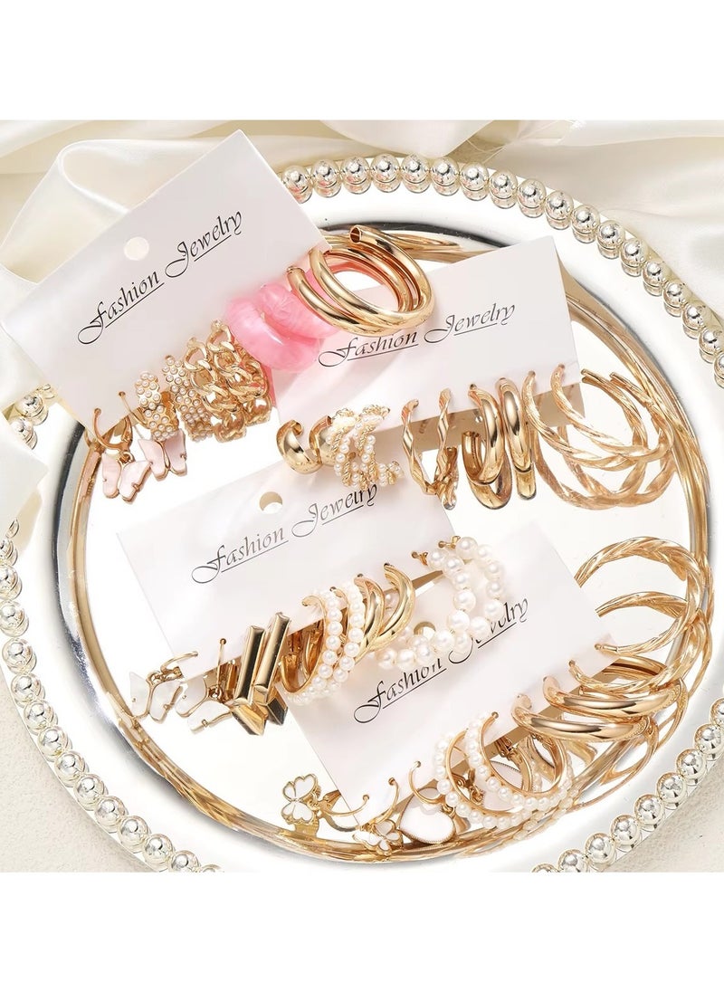 Huitich Chic 20 Pcs Gold Colour Hoop & Butterfly Charm Earring Set  - Image 4