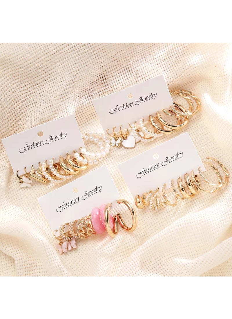 Huitich Chic 20 Pcs Gold Colour Hoop & Butterfly Charm Earring Set  - Image 3