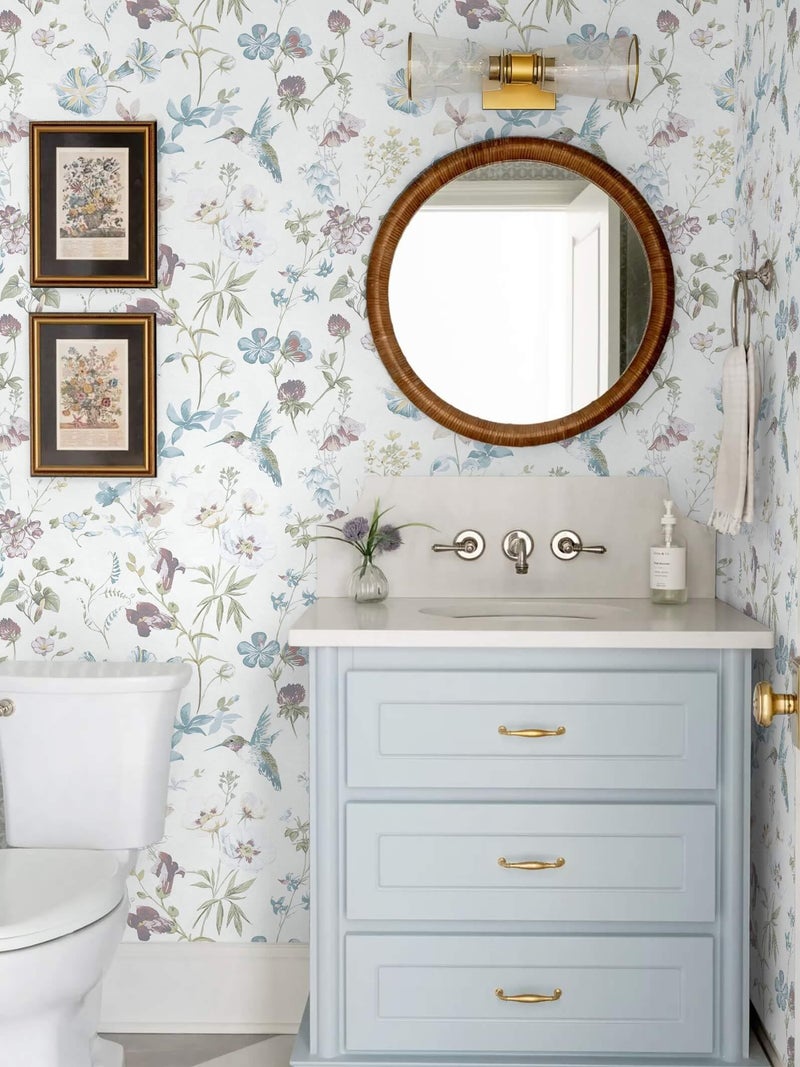 Ismoon Floral Peel and Stick Wallpaper Blue and White Contact Paper Flower Hummingbird Bird Wall Paper Removable Self Adhesive Vinyl Wallpaper for Bedroom Cabinet Wall Decro 17.3x78.7in - Image 5