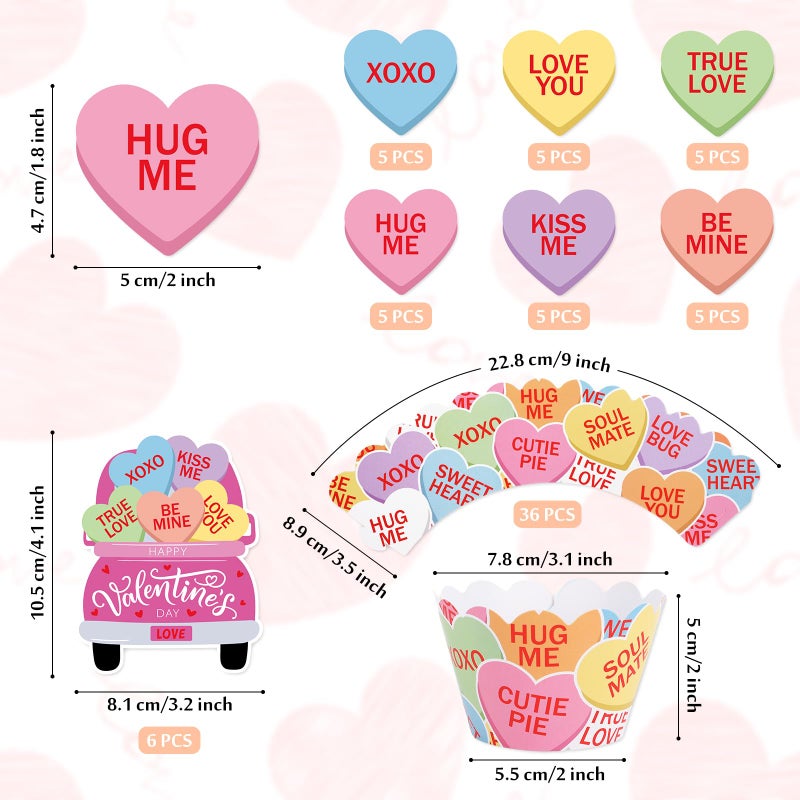Whaline 72Pcs Valentine Cupcake Wrappers and Cake Toppers Set Conversation Heart Truck Cupcake Picks Colorful Heart Cupcake Liners for Dessert Decoration - Image 2