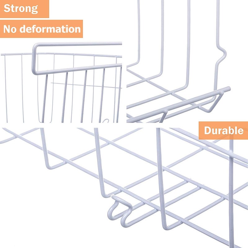 Lonians 2-Pack Under Shelf Hanging Storage Baskets - Metal Wire Rack Organizer for Kitchen, Pantry, Cabinet, Bathroom, Desk - Space Saving Shelf Extender (White, Large) - Image 3