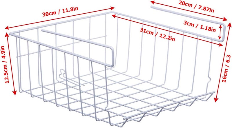 Lonians 2-Pack Under Shelf Hanging Storage Baskets - Metal Wire Rack Organizer for Kitchen, Pantry, Cabinet, Bathroom, Desk - Space Saving Shelf Extender (White, Large) - Image 2