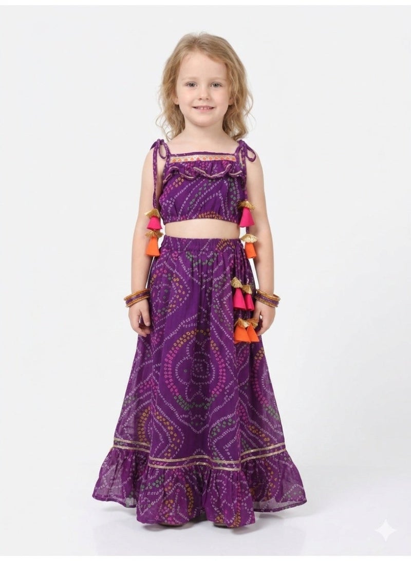 Saka Designs Purple Printed Lehenga Choli Set for Girls - Image 1
