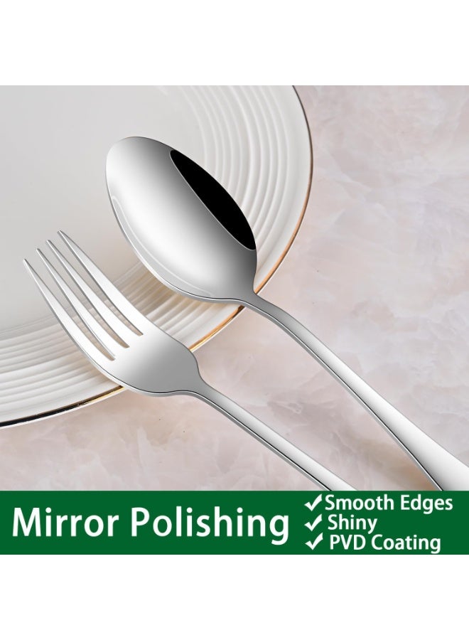 كيلا 24 قطعة من أدوات المائدة الفضية مع منظم وسكاكين ستيك، أطقم أدوات مائدة من الفولاذ المقاوم للصدأ لـ 4 أشخاص للمطبخ المنزلي، أطقم أدوات مائدة، تشمل أطقم سكاكين وملاعق وشوك - Image 2