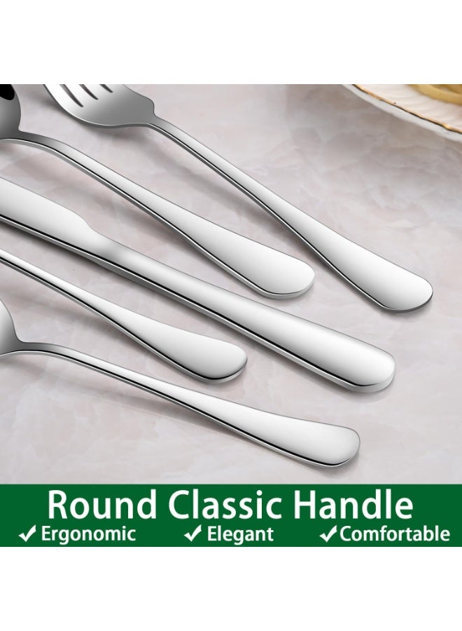 كيلا 24 قطعة من أدوات المائدة الفضية مع منظم وسكاكين ستيك، أطقم أدوات مائدة من الفولاذ المقاوم للصدأ لـ 4 أشخاص للمطبخ المنزلي، أطقم أدوات مائدة، تشمل أطقم سكاكين وملاعق وشوك - Image 3