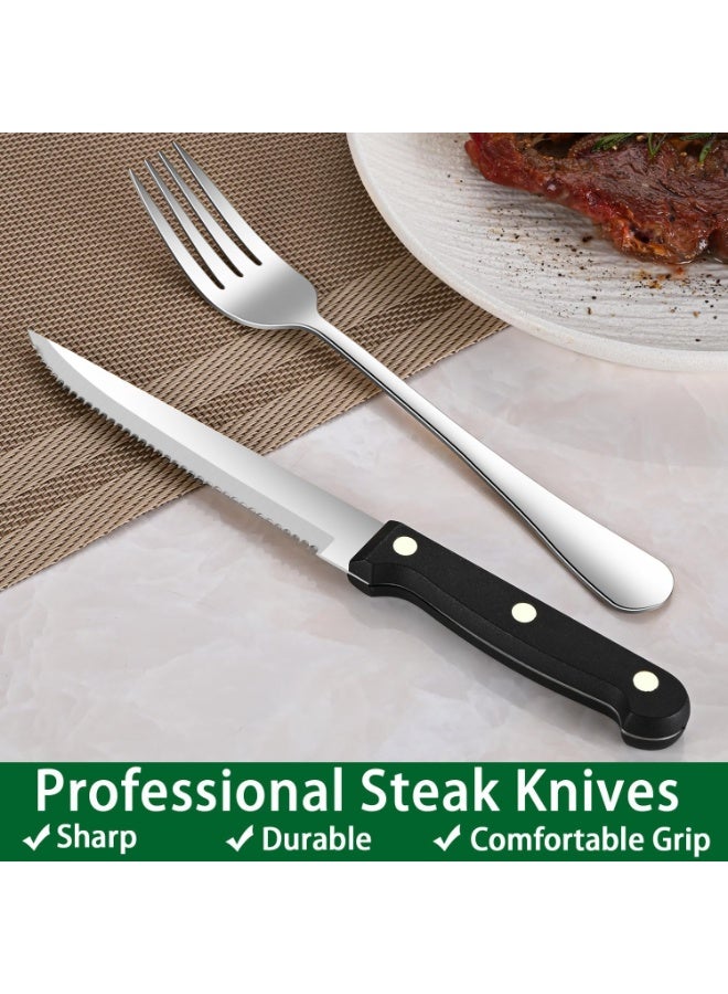 كيلا 24 قطعة من أدوات المائدة الفضية مع منظم وسكاكين ستيك، أطقم أدوات مائدة من الفولاذ المقاوم للصدأ لـ 4 أشخاص للمطبخ المنزلي، أطقم أدوات مائدة، تشمل أطقم سكاكين وملاعق وشوك - Image 4