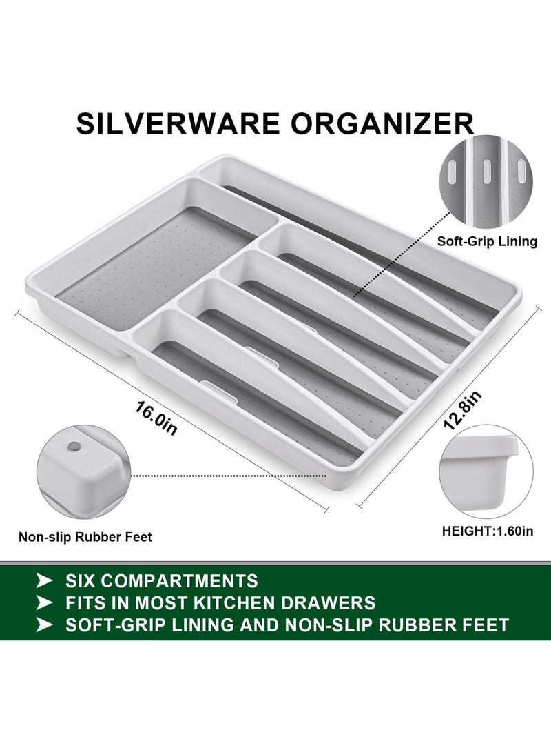 كيلا 24 قطعة من أدوات المائدة الفضية مع منظم وسكاكين ستيك، أطقم أدوات مائدة من الفولاذ المقاوم للصدأ لـ 4 أشخاص للمطبخ المنزلي، أطقم أدوات مائدة، تشمل أطقم سكاكين وملاعق وشوك - Image 5