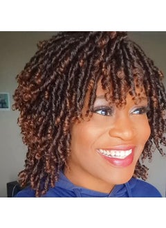 Queentas QUEENTAS Dreadlock Wigs for Black Women and Men Short Curly Big Afro Braided Wigs Faux Locs Twist Braiding Synthetic Wigs (Black to Brown) 