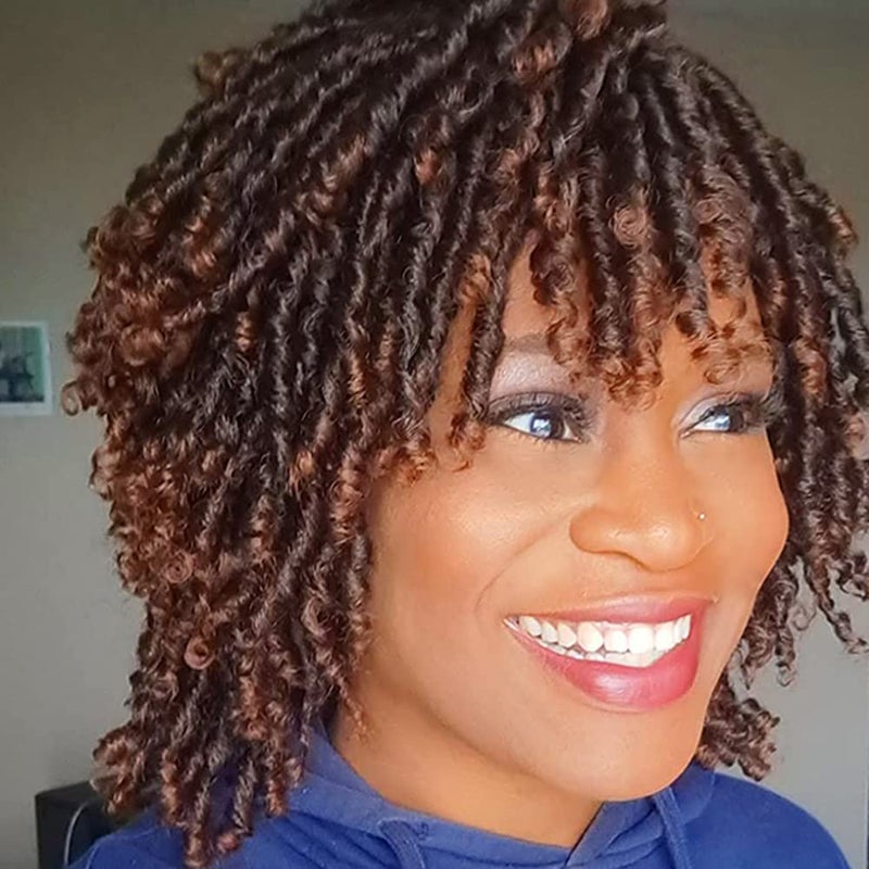 QUEENTAS Dreadlock Wigs for Black Women and Men Short Curly Big Afro Braided Wigs Faux Locs Twist Braiding Synthetic Wigs (Black to Brown)