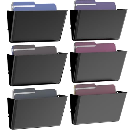 Gawerk Clear Acrylic Single Pocket, Plastic Hanging Wall Mount File Holder for Office Home (Black, pack6) - Image 1
