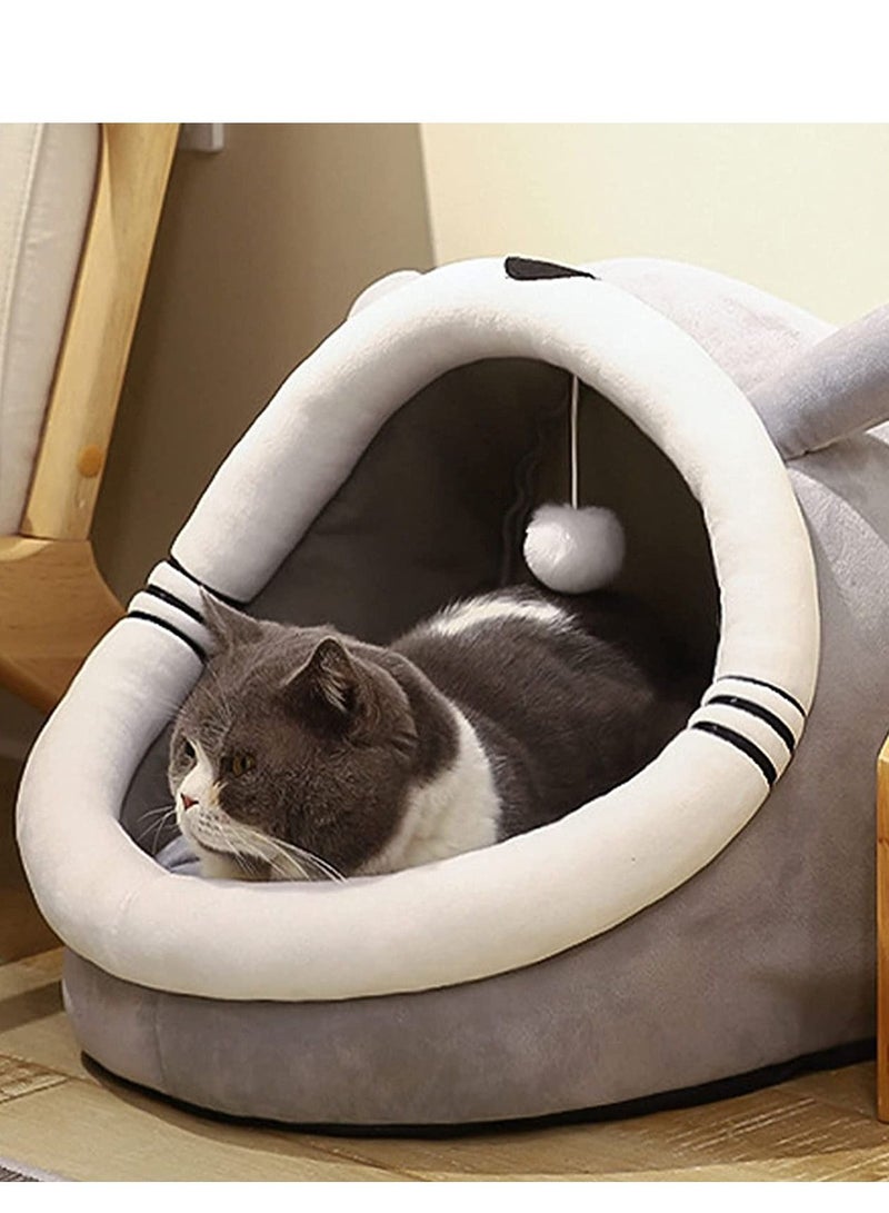 Cat Beds for Indoor Cats Cat Bed Cave with Removable Washable Cushioned Pillow Soft Plush Premium Cotton No Deformation Pet Bed Roomy Bear Cat House Design Multiple Sizes M - Image 5