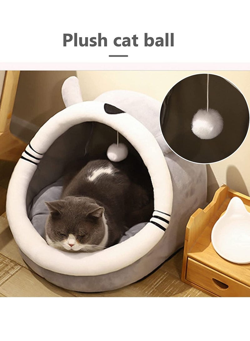 Cat Beds for Indoor Cats Cat Bed Cave with Removable Washable Cushioned Pillow Soft Plush Premium Cotton No Deformation Pet Bed Roomy Bear Cat House Design Multiple Sizes M - Image 3
