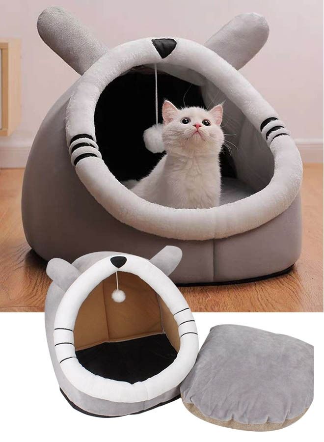 Cat Beds for Indoor Cats Cat Bed Cave with Removable Washable Cushioned Pillow Soft Plush Premium Cotton No Deformation Pet Bed Roomy Bear Cat House Design Multiple Sizes M - Image 1