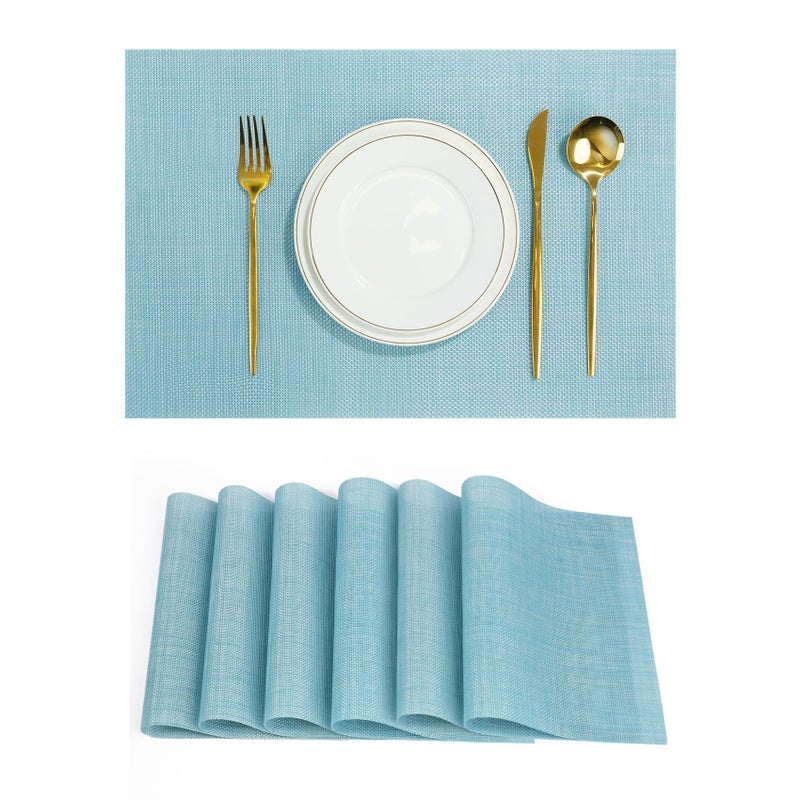 flohar Placemats Set of 6ï¼ŒNon-Slip PVC Weave Table Mats Easy to Cleanï¼ŒHeat Resistant Place Mats for Kitchen Dining Table Decoration Indoor Outdoorï¼ŒBlue - Image 1
