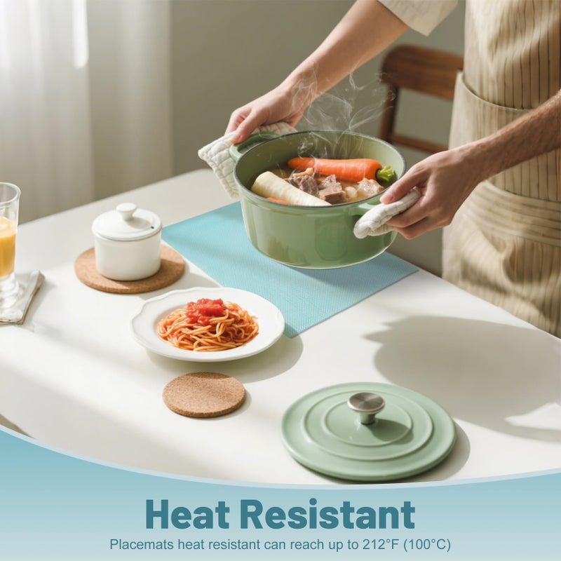 flohar Placemats Set of 6ï¼ŒNon-Slip PVC Weave Table Mats Easy to Cleanï¼ŒHeat Resistant Place Mats for Kitchen Dining Table Decoration Indoor Outdoorï¼ŒBlue - Image 4