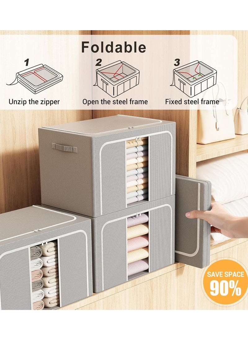 CityRiya-Long Large Storage Bags Clothes Storage Bins 60 * 42cm Foldable Storage Box Clothes Closet Organizers Storage Containers with Metal Frame Wardrobe Organization for Blanket Clothing Bedding (3 Packs 100L)  - Image 3