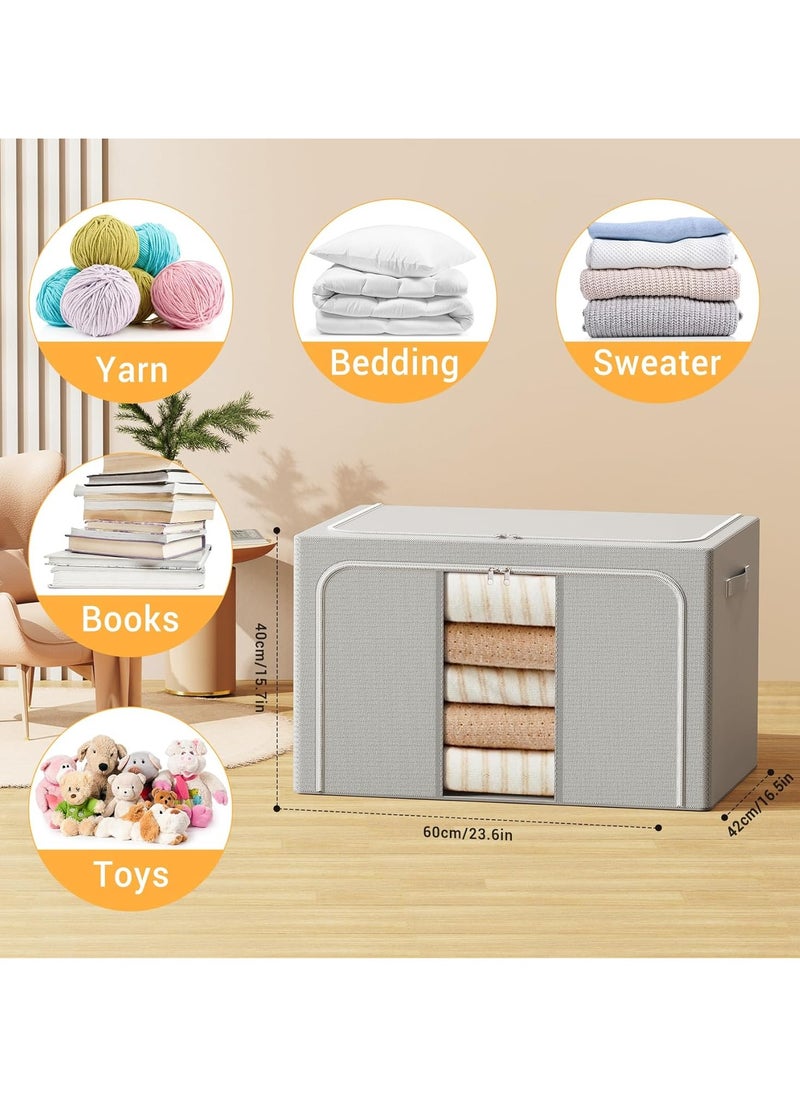 CityRiya-Long Large Storage Bags Clothes Storage Bins 60 * 42cm Foldable Storage Box Clothes Closet Organizers Storage Containers with Metal Frame Wardrobe Organization for Blanket Clothing Bedding (3 Packs 100L)  - Image 5