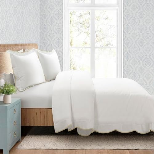 Lush Decor Coastal Chic Scalloped Edge Comforter Set 3 Piece Set KingCalifornia King Neutral White King Bedding Set White Comforter King Size Coastal Decor - Image 3
