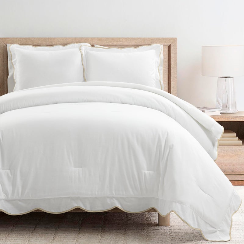 Lush Decor Coastal Chic Scalloped Edge Comforter Set 3 Piece Set KingCalifornia King Neutral White King Bedding Set White Comforter King Size Coastal Decor - Image 2