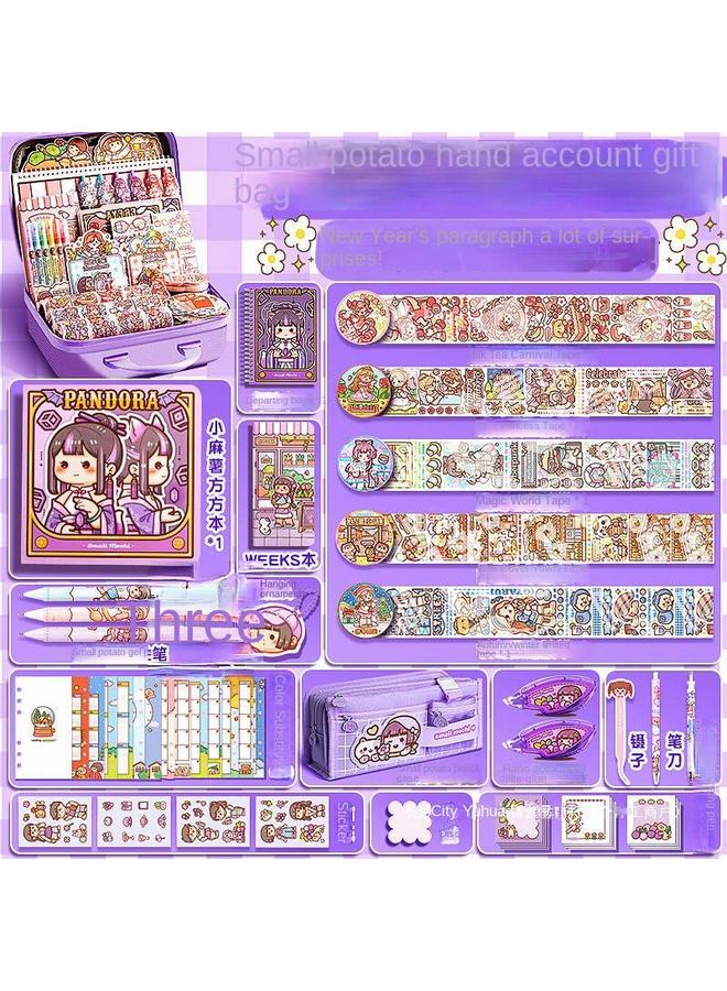 Bluejw Small Potato Hand Account Goo Card Suit Girl Toy Tape Sticker With Gift Box Hand Account Book Suit Material One - Image 4