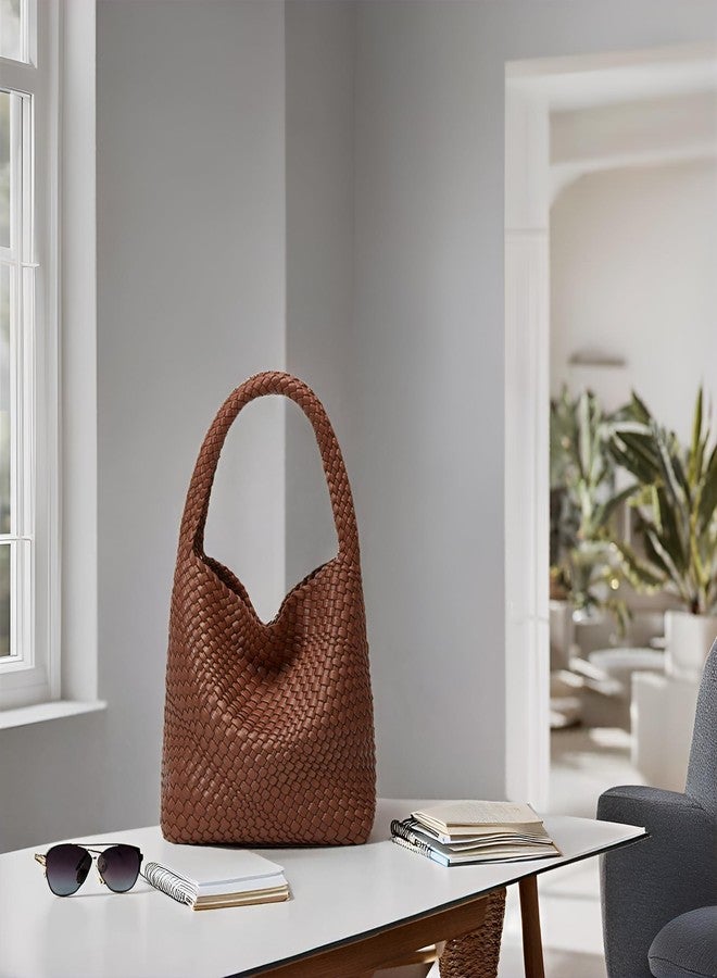 Sumrains Woven Bags for Women Tote Purse: Vegan Leather Shoulder Handbags - Medium Beach Tote Bags - Handwoven Satchel Underarm Purse for Holidays (Brown Color) - Image 3