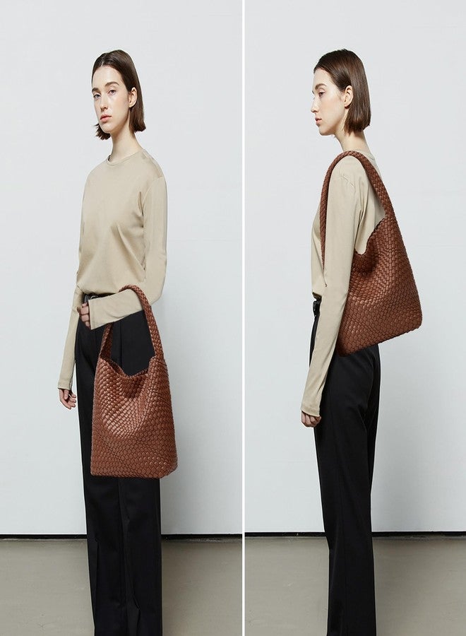Sumrains Woven Bags for Women Tote Purse: Vegan Leather Shoulder Handbags - Medium Beach Tote Bags - Handwoven Satchel Underarm Purse for Holidays (Brown Color) - Image 2