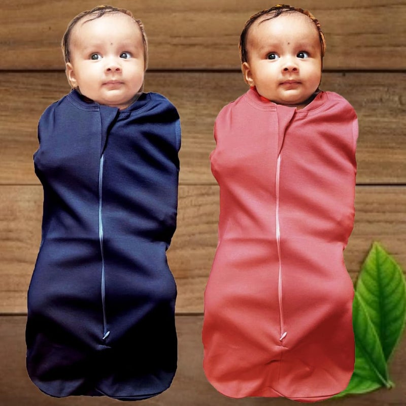 MammaChamp PODZipper Swaddle Sleeping SackSwaddleBlanketsWrapBag for NewbornBaby 03 Months Packof 2 Blue Brown - Image 2