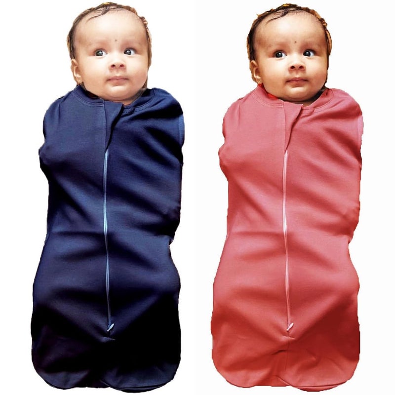 MammaChamp PODZipper Swaddle Sleeping SackSwaddleBlanketsWrapBag for NewbornBaby 03 Months Packof 2 Blue Brown - Image 1