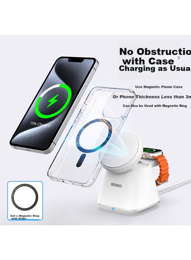 Gdgo Qi2+ Apple Certified 2-in-1 Wireless Charger For Phone And Watch, Magsafe Magnetic Suction, Fast Charging For S10/s9, Compatible With Iphone 16, Earphones, And Iwatch - Image 3