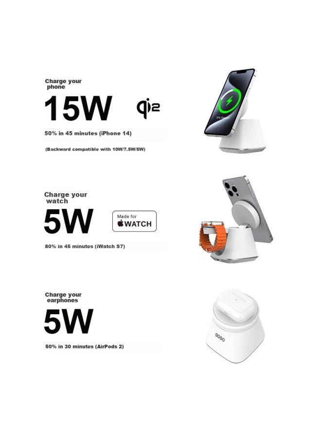 Gdgo Qi2+ Apple Certified 2-in-1 Wireless Charger For Phone And Watch, Magsafe Magnetic Suction, Fast Charging For S10/s9, Compatible With Iphone 16, Earphones, And Iwatch - Image 5